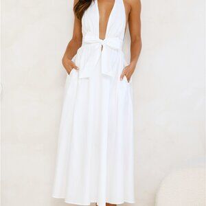Moonlit Reverie Halter Midi Dress White